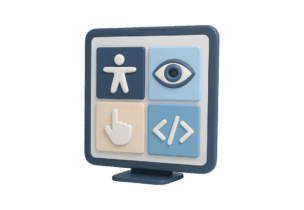 Monitor con simboli che rimandano alle caratteristiche di accessibilità.