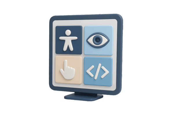 Monitor con simboli che rimandano alle caratteristiche di accessibilità.