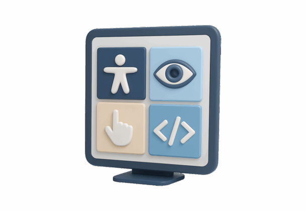 Monitor con simboli che rimandano alle caratteristiche di accessibilità.